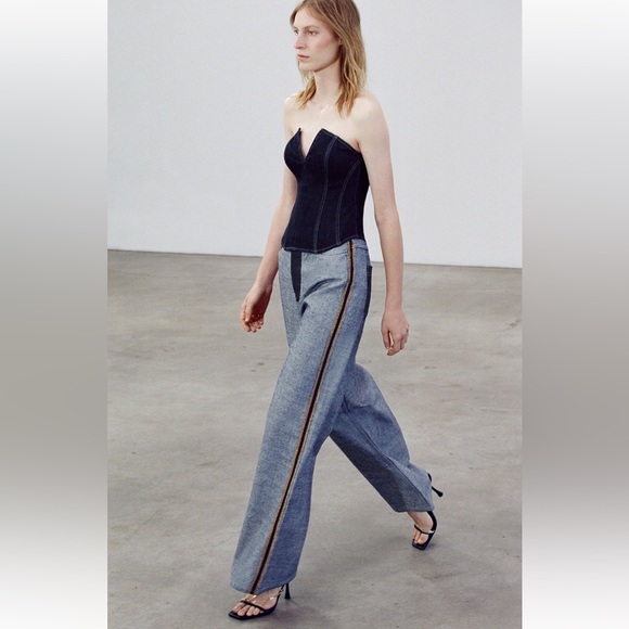 ZARA ZW SPLIT DENIM CORSET - Picture 6 of 9